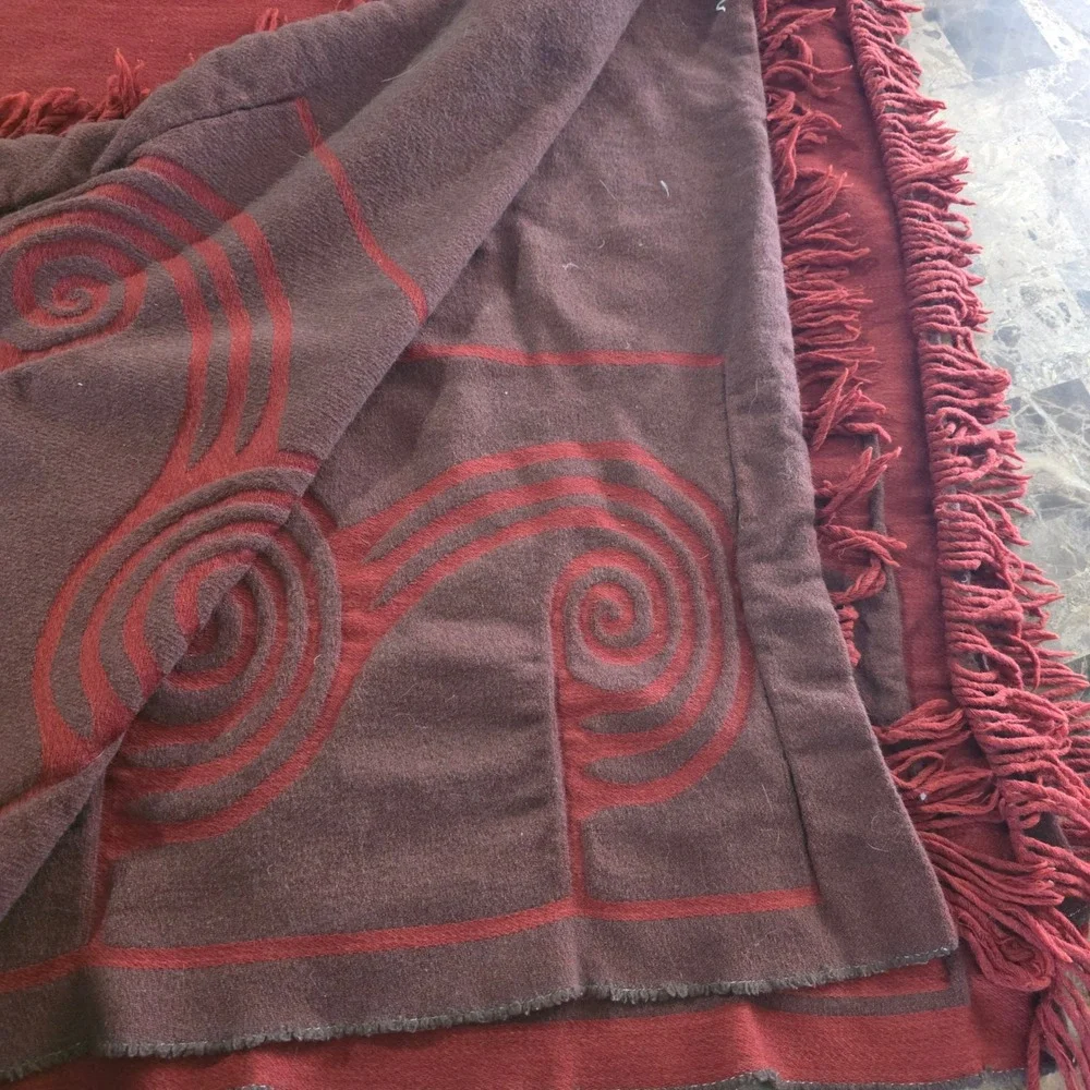 Maxwell Rodgers New Zealand Wool & Angora Throw Blanket Red Koru Wave 54x70